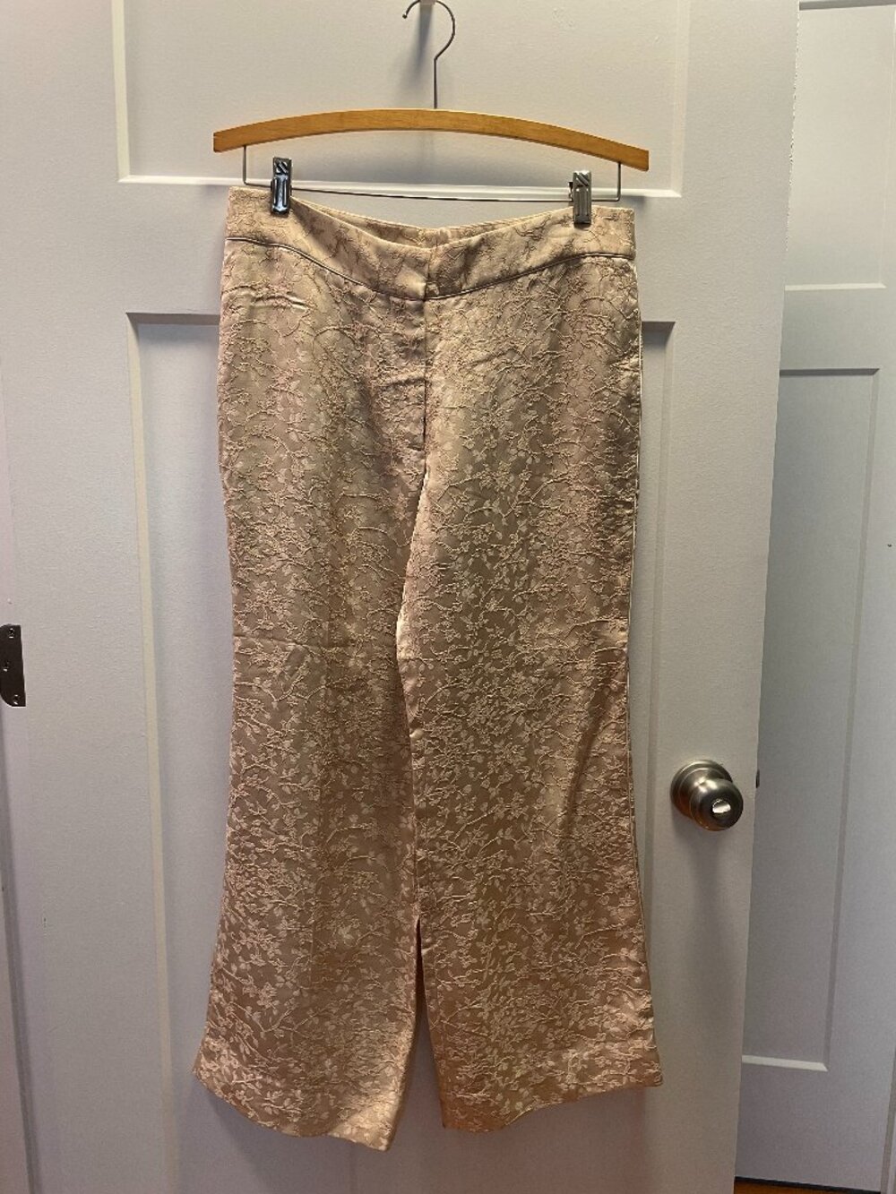 PROTAGONIST Cream Embroidered Pants Size 4 Luxury Straight Leg New with Tags